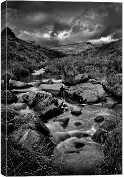 Burbage Brook and Carl Wark  Canvas Print by Darren Galpin