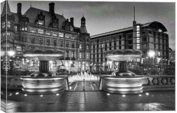 Sheffield Town Hall and Peace Gardens at Night    Canvas Print by Darren Galpin