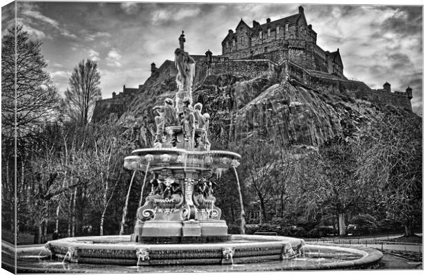 Edinburgh Castle and Ross Fountain Canvas Print by Darren Galpin