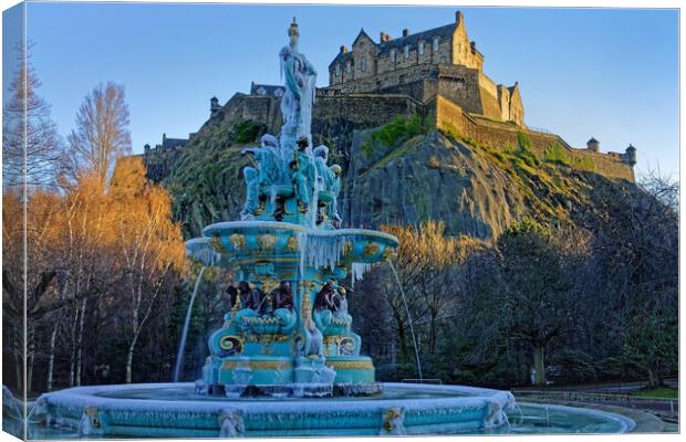 Edinburgh Castle and Ross Fountain  Canvas Print by Darren Galpin