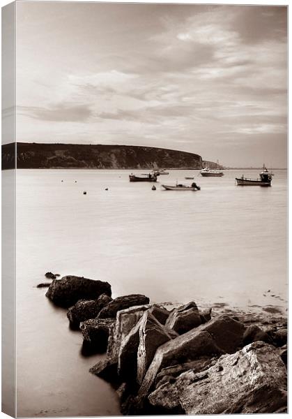 Swanage Bay in Sepia Canvas Print by Darren Galpin