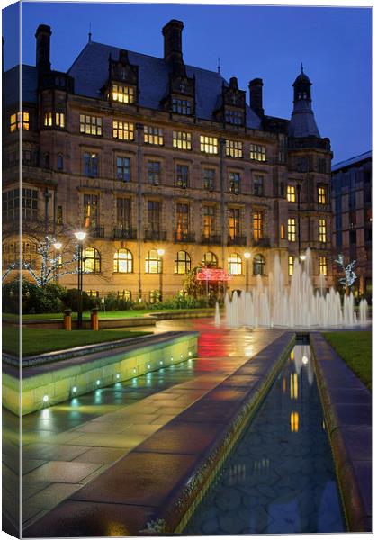 Sheffield Town Hall and Goodwin Fountain at Night  Canvas Print by Darren Galpin