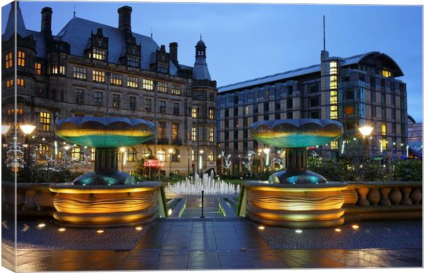 Sheffield Town Hall and Peace Gardens at Night  Canvas Print by Darren Galpin