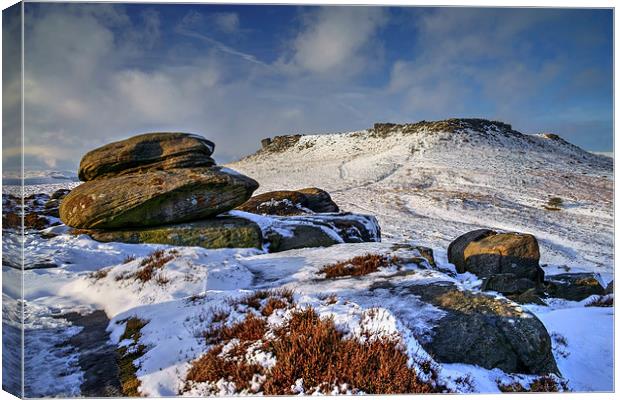 Carl Wark and Higger Tor After Snowfall   Canvas Print by Darren Galpin