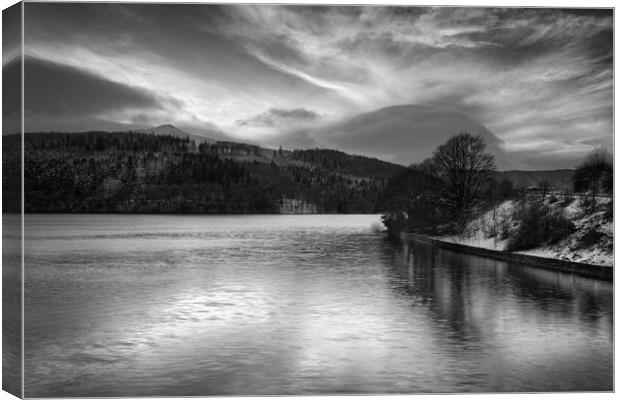 Ladybower Winter Reflections in Mono Canvas Print by Darren Galpin