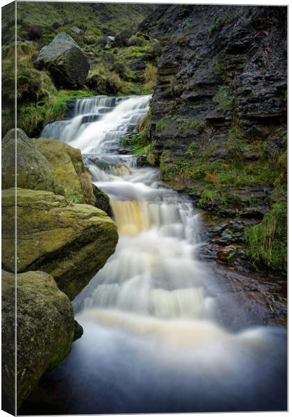 Grindsbrook Clough Waterfalls                      Canvas Print by Darren Galpin