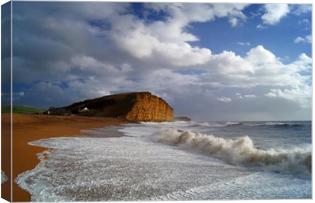 Stormy Sea at West Bay                        Canvas Print by Darren Galpin