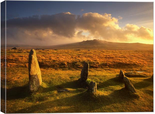 Merrivale Stone Rows Sunset  Canvas Print by Darren Galpin