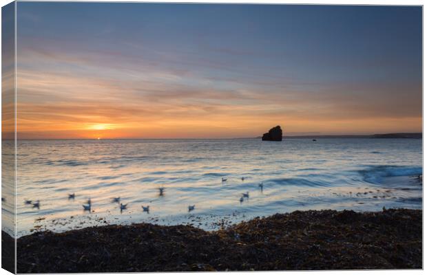 thurlestone rock sunset Canvas Print by kevin murch