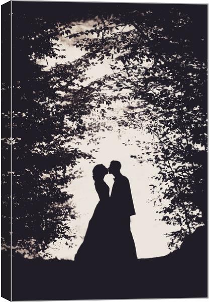 Romantic bride and groom kissing Canvas Print by Damian K