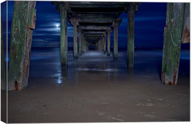  Under the pier at night Canvas Print by Paul Nichols