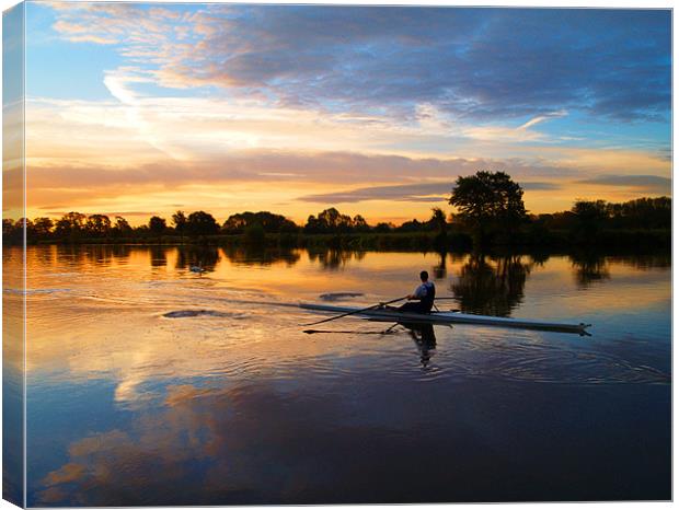 Rower at Sunrise Canvas Print by Tracey Whitefoot