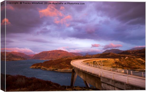 Dusk at the Kylesku Bridge Canvas Print by Tracey Whitefoot