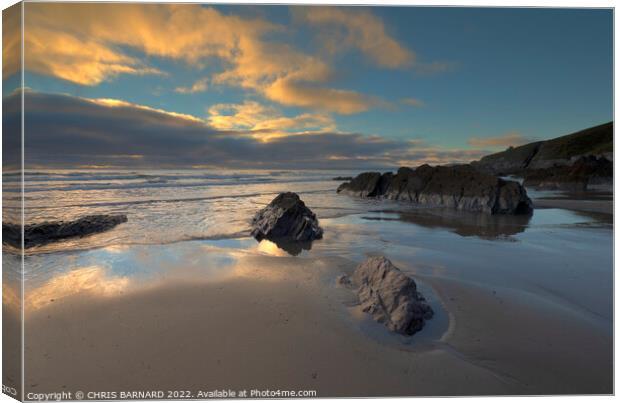 Sunset Freathy Beach Cornwall Canvas Print by CHRIS BARNARD