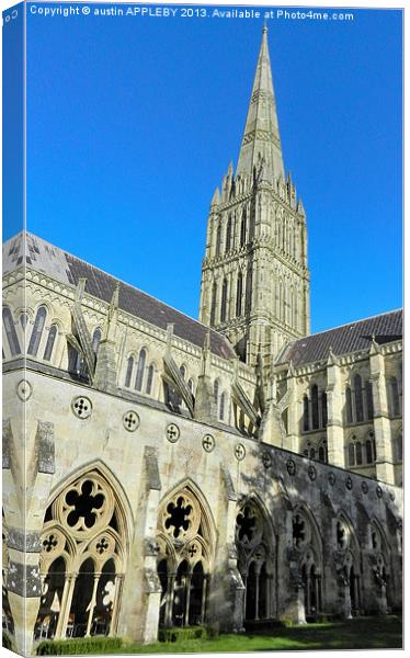 SALISBURY CATHEDRAL SPIRE AND CLOISTER Canvas Print by austin APPLEBY