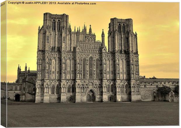 SEPIA WELLS CATHEDRAL WEST FRONT Canvas Print by austin APPLEBY