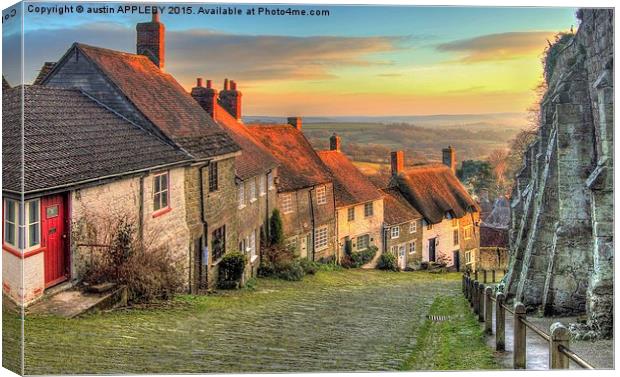  Winter Sunset Gold Hill Shaftesbury Canvas Print by austin APPLEBY