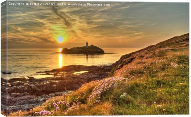 Godrevy Lighthouse Cornwall Sunset Canvas Print by austin APPLEBY