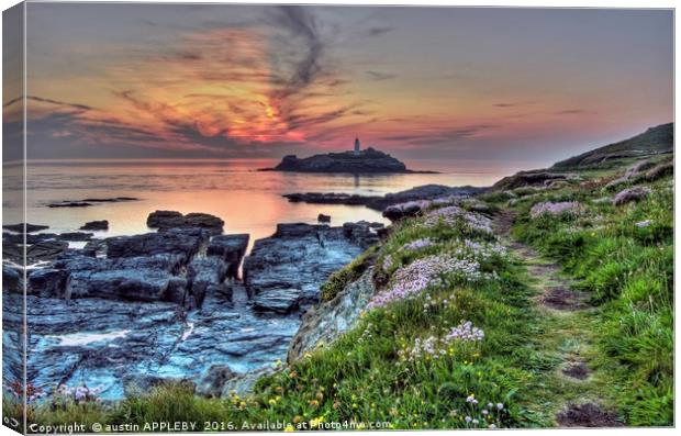 Day Ending At Godrevy Lighthouse Canvas Print by austin APPLEBY
