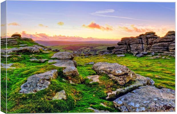 Pil Tor Dartmoor Sunset  Canvas Print by austin APPLEBY