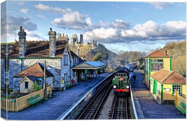 Santa Special At Corfe Castle Station Canvas Print by austin APPLEBY