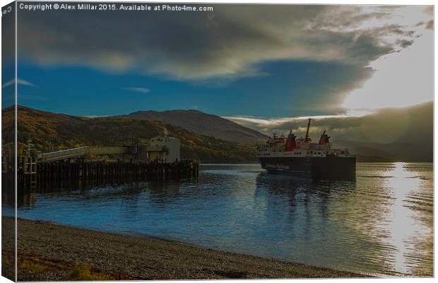  Ferry Arriving in Ullapool Canvas Print by Alex Millar
