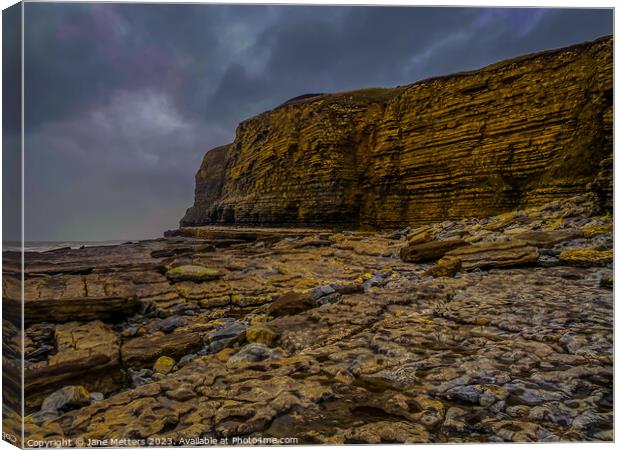 Dunraven Bay Cliffs  Canvas Print by Jane Metters