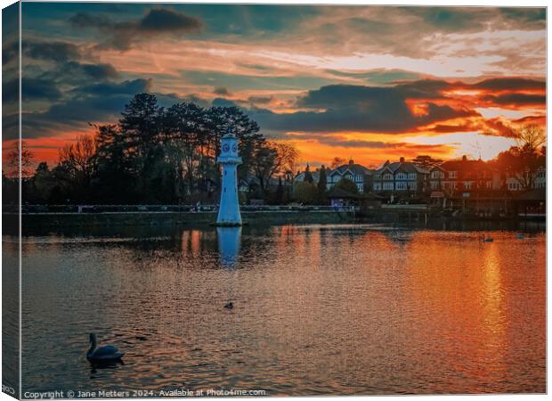 Sunset at Roath Park Canvas Print by Jane Metters