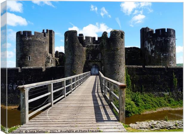 The Back of Caerphilly Castle                      Canvas Print by Jane Metters