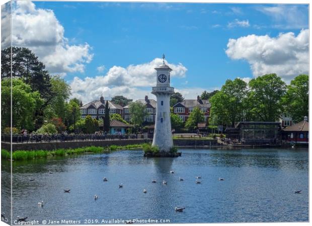 Clock Tower at Roath Park Canvas Print by Jane Metters