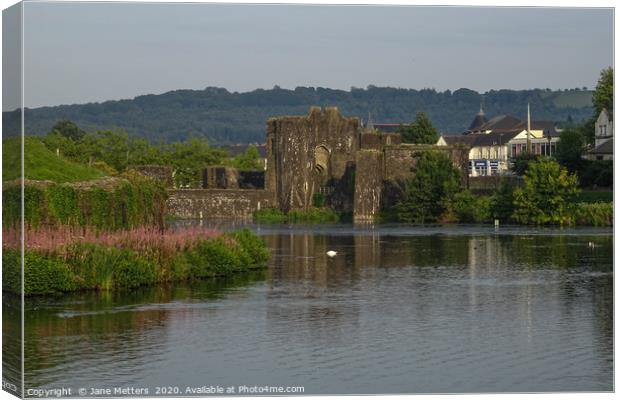 Caerphilly Moat Canvas Print by Jane Metters