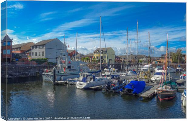 Marina in Penarth Canvas Print by Jane Metters