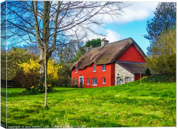 Cottage with a Thatched Roof Canvas Print by Jane Metters