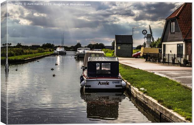 Boats Resting at Thurne's Waters Canvas Print by Avril Harris