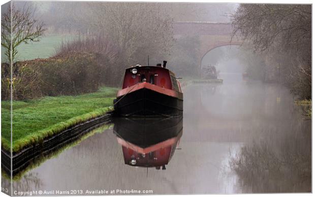 Mystical Barge on the Canal Canvas Print by Avril Harris
