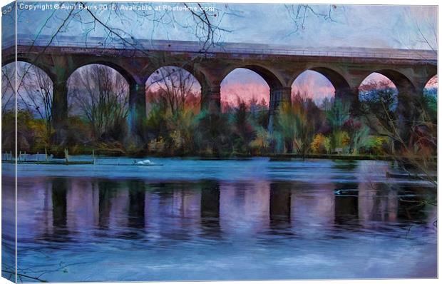  Viaduct at Reddish Vale Country Park Canvas Print by Avril Harris