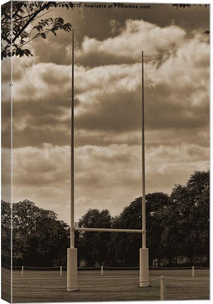 Rugby goal post at Rugby School Canvas Print by Avril Harris