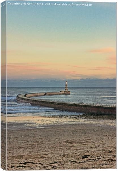 Roker Pier and Lighthouse Sunderland Canvas Print by Avril Harris