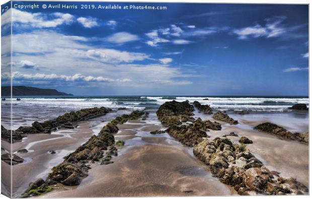 Widemouth Bay Rock Formation Canvas Print by Avril Harris