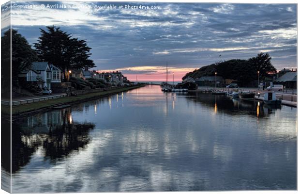 Sunset on the Bude Canal. Canvas Print by Avril Harris