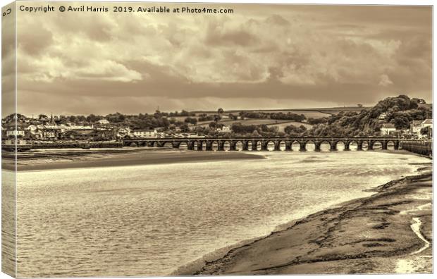 Bideford Long Bridge Devon Sepia Canvas Print by Avril Harris