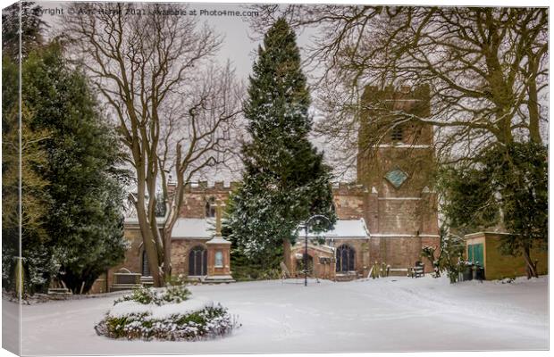  Snowy St Botolph's Church, Rugby, Warwickshire Canvas Print by Avril Harris