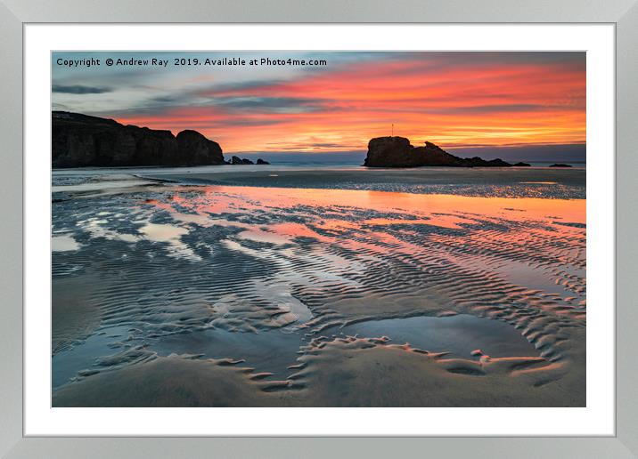 Buy Framed Mounted Prints of Sand ripples at sunset (Perranporth) by Andrew Ray