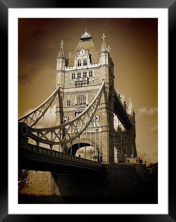 Majestic Tower Bridge in Sepia Framed Mounted Print by Jonathan Pankhurst