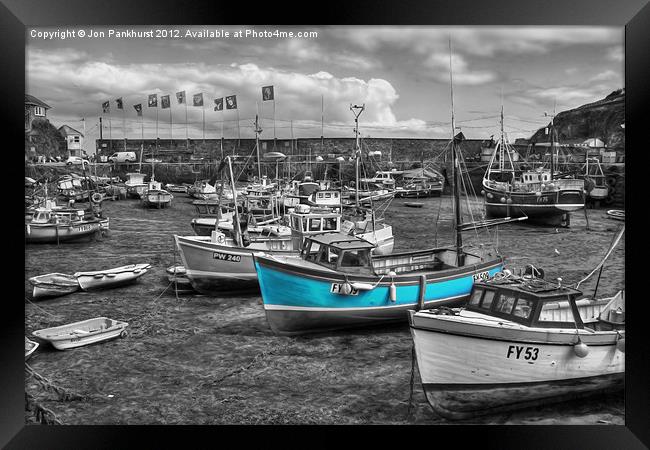 Mevagissey's Charming Blue Boats. Framed Print by Jonathan Pankhurst