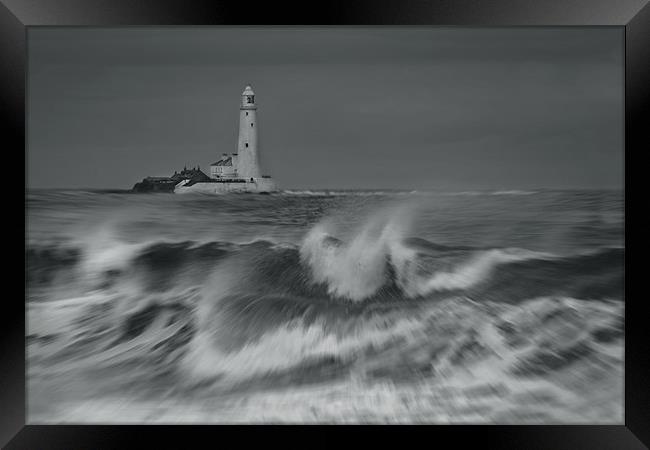 Whitley Bay Lighthouse On A Stormy Day Framed Print by John Dickson