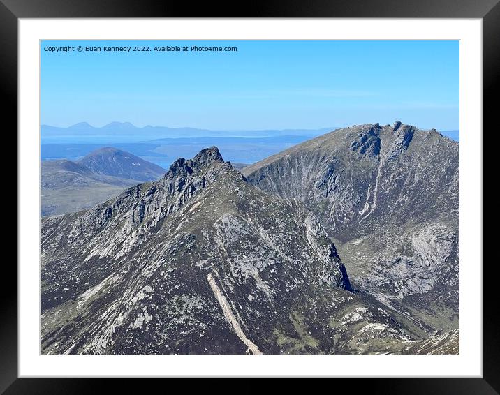 Cir Mhor and Caisteal Abhail, Isle of Arran with views North West to Jura Framed Mounted Print by Euan Kennedy