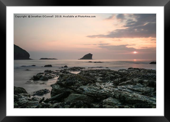 Sunset Over Rocks - Portreath Cornwall UK Framed Mounted Print by Jonathan OConnell