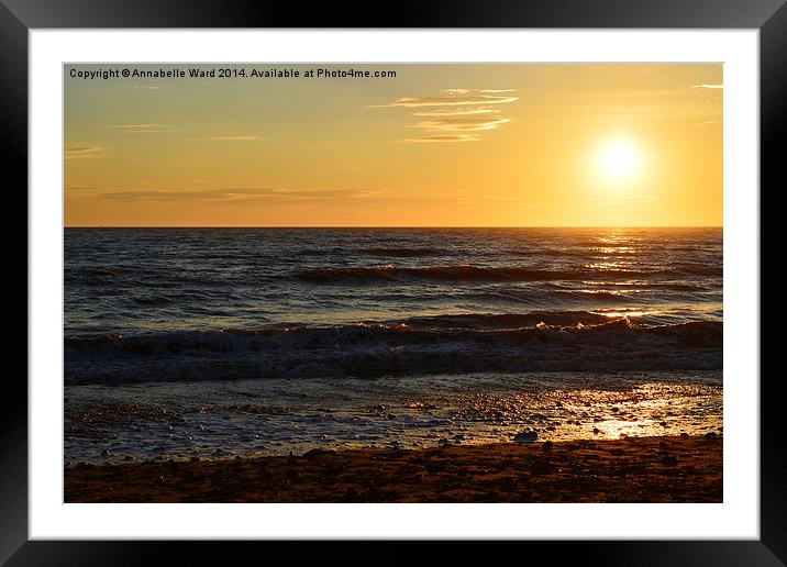 Sunset Sea and Beach. Framed Mounted Print by Annabelle Ward