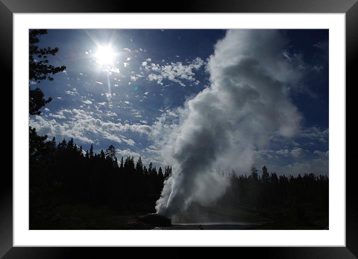 Powerful geyser in Yellowstone Framed Mounted Print by Claudio Del Luongo